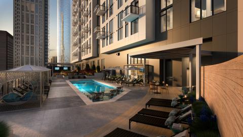 Renderings for a pool level and bars at a new luxury downtown Atlanta building. 