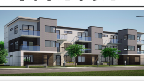 Rendering of a long row of townhomes to be built in Atlanta. 