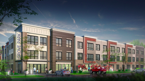 A rendering for a three-story affordable housing complex on Atlanta's Westside. 