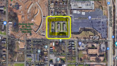 An overview of a development site next to downtown Atlanta. 