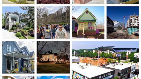 A collage of many different scenes around Atlanta, mostly outdoors and involving development.