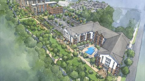 A rendering for a new apartment complex under blue skies in Atlanta. 