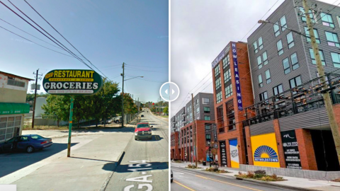 A photo of four-lane Memorial Drive in Atlanta and development changes under blue skies.