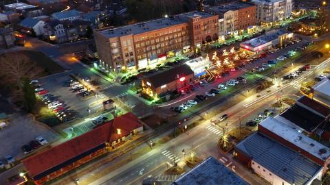 An aerial photo of a downtown development in suburban Atlanta. 