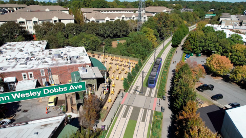 A rendering showing Where a crossing would be placed just east of Ladybird Grove & Mess Hall.