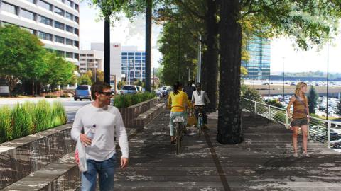 A rendering of a new boardwalk feature around a large mall in Atlanta. 