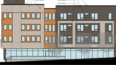 An image showing where a brick glass and meta structure would be built on a corner in Atlanta.