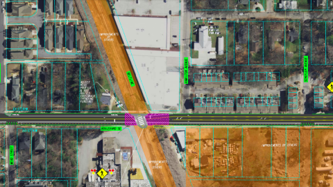 An image showing where bike lanes and other improvements are coming to a wide road in south Atlanta. 