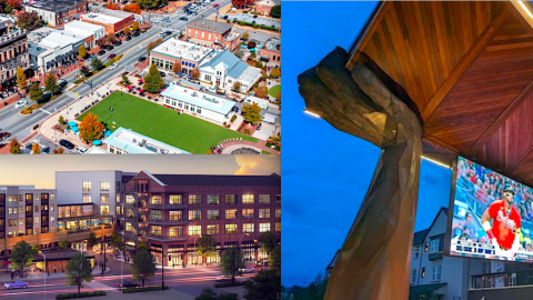 A photo showing three downtown areas outside Atlanta with different buildings. 