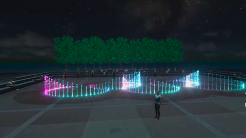 A rendering showing new fountain upgrades and more in downtown Atlanta with many lighted water jets.