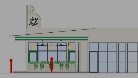 A retro style building makeover for a coffeeshop planned in Midtown Atlanta. 