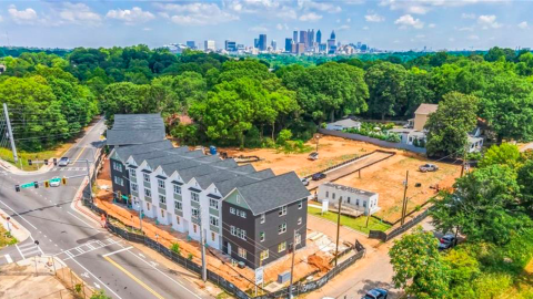 An image showing a large townhome project that's being built on a corner south of downtown Atlanta. 