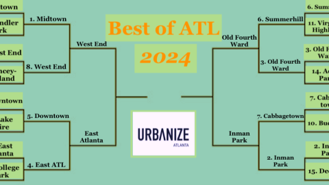 A bracket shown in blue with red and black lettering, with the Urbanize logo beneath that. 