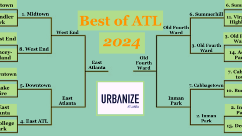 A green bracket showing many neighborhood names. 