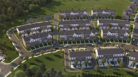 An overview rendering for a large suburban community outside Atlanta with many houses.