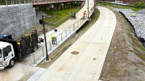 An image of a large system of concrete trails in Atlanta with many paved pathways and trees.