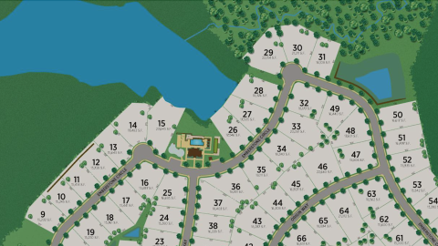 An image of a large new home development in Gwinnett County northwest of Atlanta, with a large and big five-bedroom suburban homes.