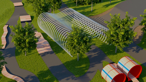 an image of a large bike park area with many trails and trees and greenspaces west of Midtown Atlanta.