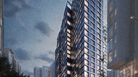 887 Spring St NW a rendering of a new tower under evening skies. 