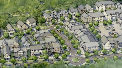 An overview of a large site near a marta station in Southwest Atlanta where a home redevelopment is planned, just beyond interstates.
