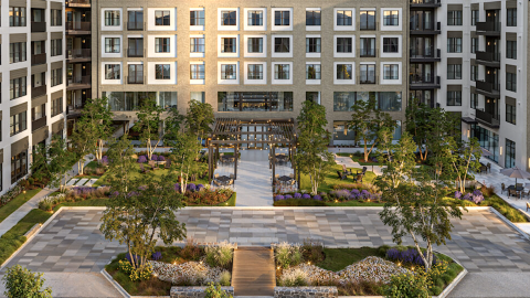 A large new apartment project situated near MARTA transit stations and wide roadways north of Atlanta in Sandy Springs. 