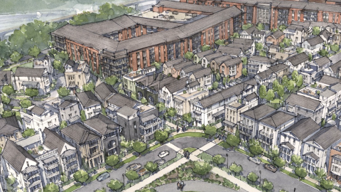 An image of huge new group of homes and parks near a historic downtown east of Atlanta. 