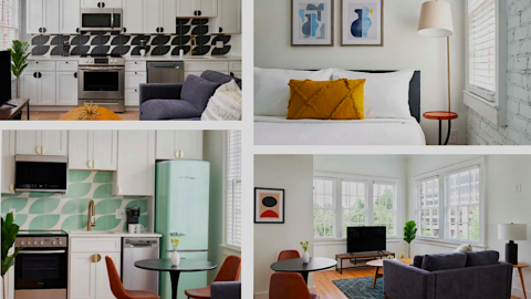 A photo of a nice renovated old apartment with white walls and nice furniture in Midtown Atlanta.