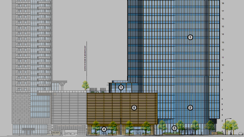 An image of a corner church property in Buckhead Atlanta where two large glassy towers are planned along two wide streets.