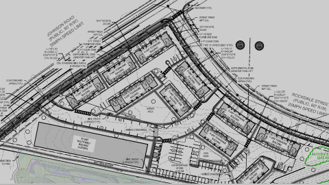 An image showing a site plan for hundreds of new homes alongside the largest park in the City of Atlanta near a huge reservoir. 