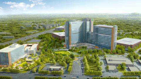 Overview of finished development and landscaping plans at the 70-acre Children's campus, with Interstate 85 pictured at left.