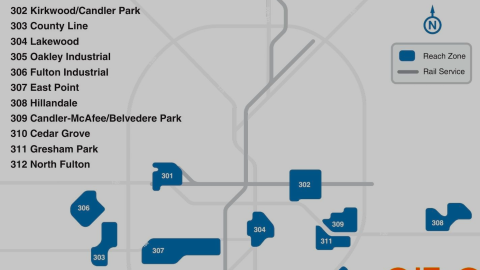 An overview of a van-based transit system with map for MARTA transit near rail lines around the city. 