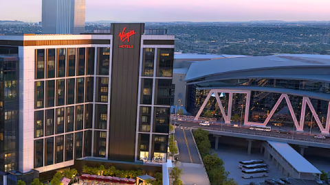 An image of a large new entertainment mixed-use disrict with many buildings in downtown Atlanta near stadiums.