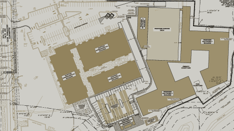 An image showing a large warehouse district west of Midtown Atlanta where new apartments and shops and restaurants are planned.