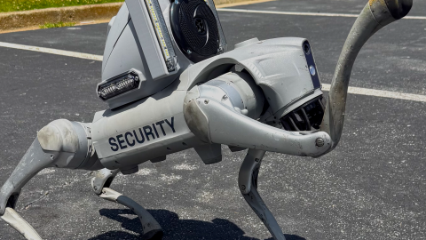 A photo of a robot that looks vaguely like a dog helping apprehend criminals in Atlanta.