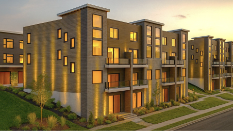 An image of a large townhome site for development in Cobb County Northwest of Atlanta Georgia near wide roads, trees, and an interstate. 
