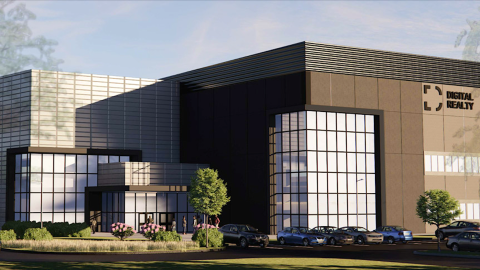 An image of a large data center site southwest of downtown Atlanta under blue skies.