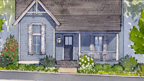 An image of a cute new cottage home for sale with two levels in a new urbanism community near Atlanta.