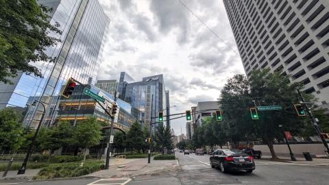 a photo of Midtown Atlanta with many buildings showing how wide streets and perspectives on how many parking lots, vacant parcels have disappeared